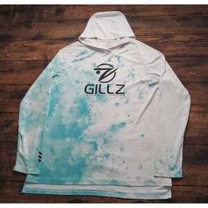 Gillz Tech Fishing Long Sleeve Hooded Shirt Men's Small Blue White